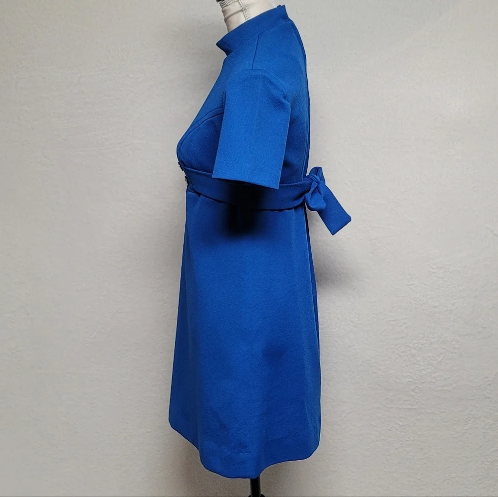Barby Jr Vintage 60s Royal Blue Mockneck Tie-Waist Button Micro Mini Dress M - Picture 6 of 11